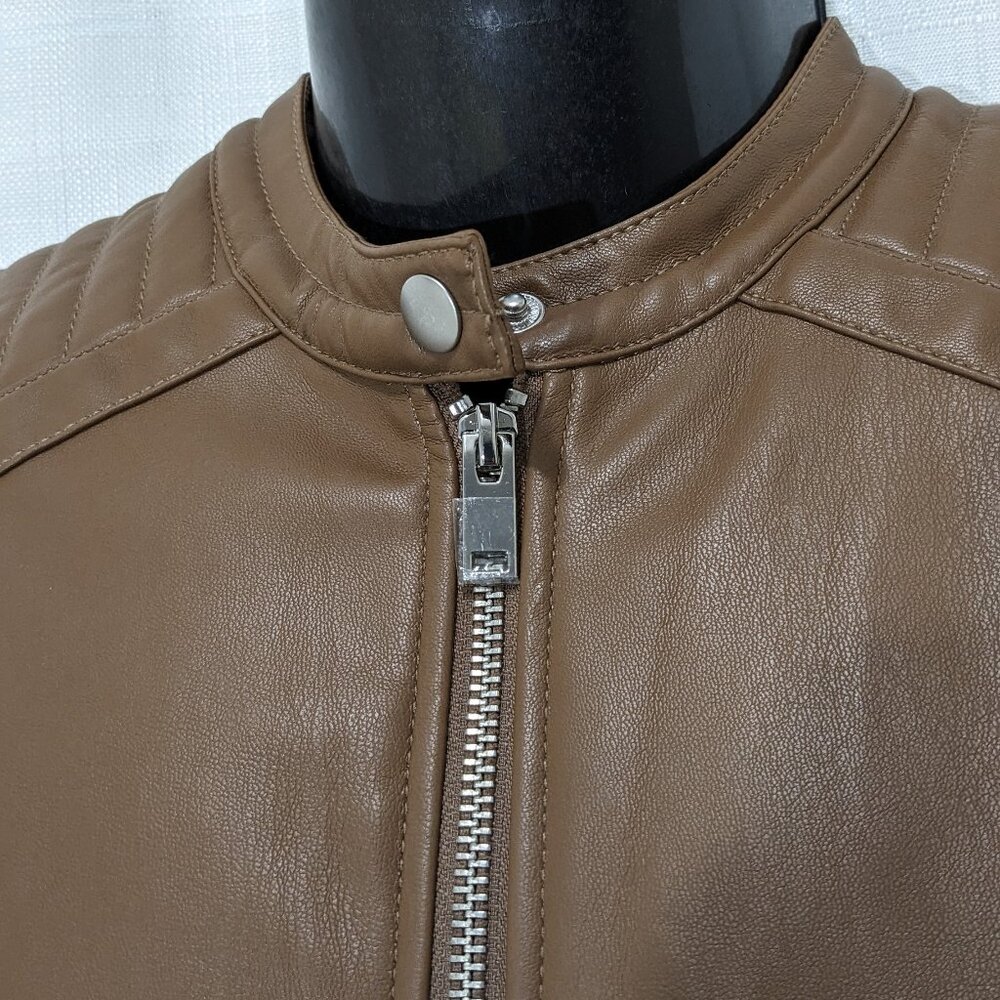 NEW APT 9 Womens Faux Brown Leather Jacket Moto Biker Coat Size Small Zip Front - Picture 3 of 13